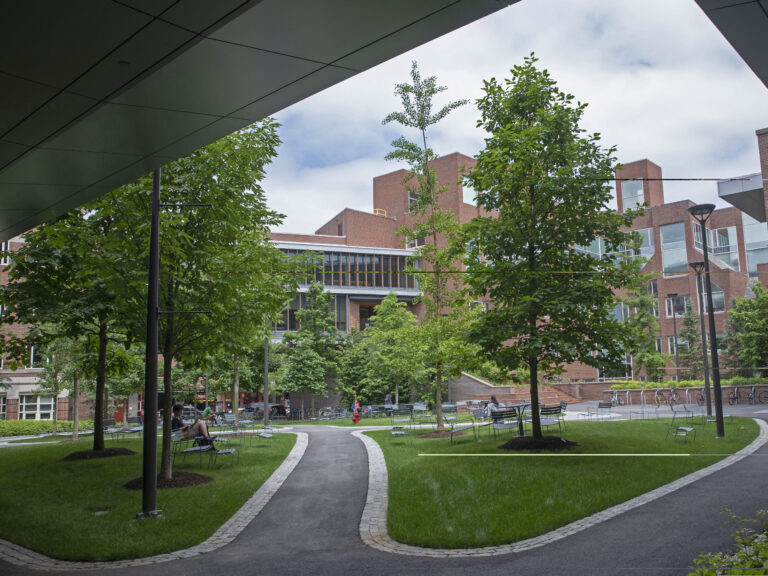 The courtyard in the middle of the Kennedy School campus