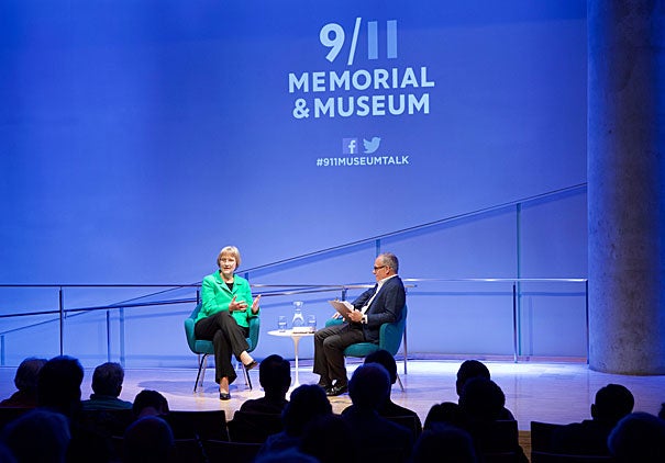 Drew Faust on stage at a 9/11 memorial