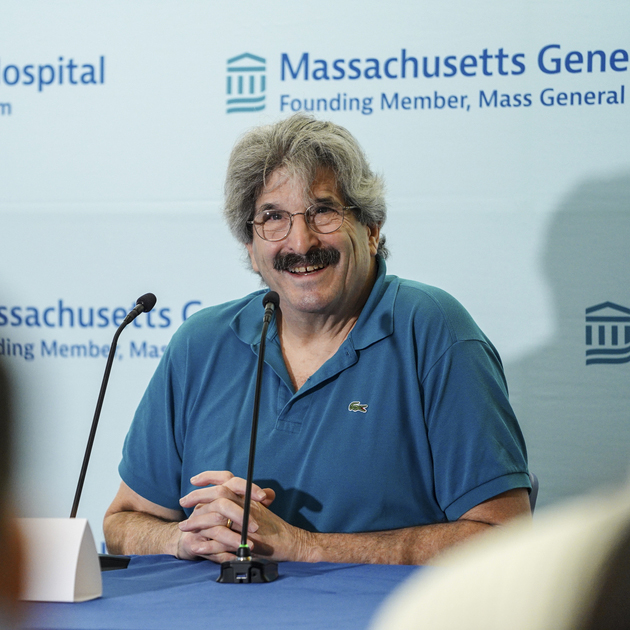 Gary Ruvkun at a news conference for this Nobel win