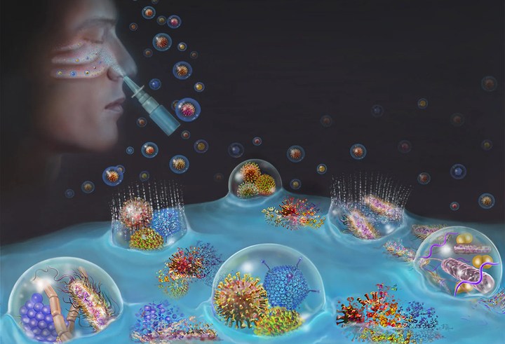 Illustration of Nasal Spray Fighting Bacteria